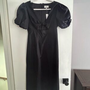 Black Puff Sleeve Midi Dress